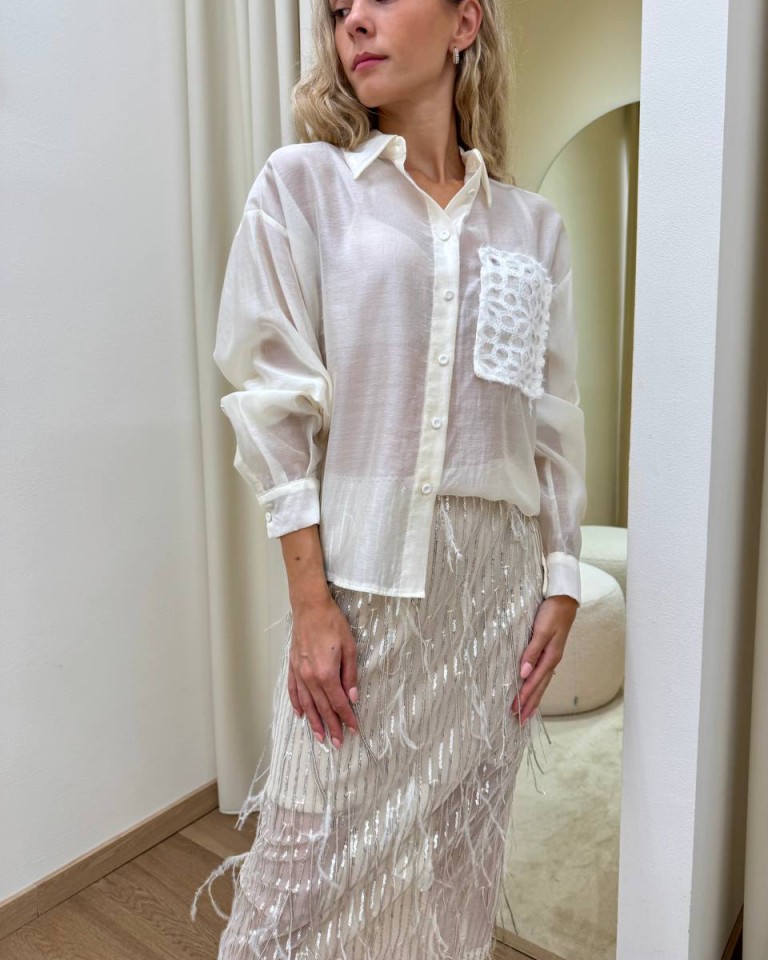Camicia burro taschino ricamato paillettes Tensione In Shop Online Camicia burro taschino ricamato paillettes Tensione In