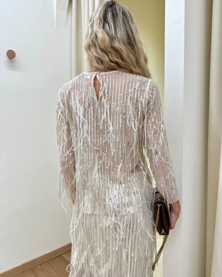 Maglia avorio paillettes e piume Tensione In Shop Online Maglia avorio paillettes e piume Tensione In
