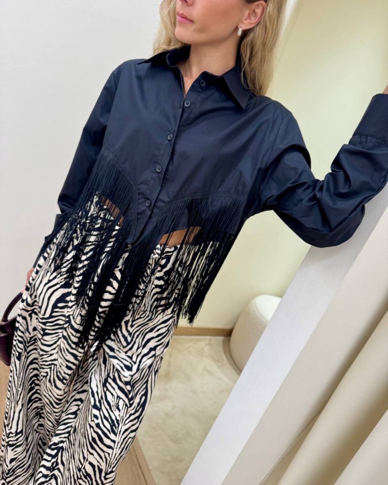 Camicia crop con frange nera HaveOne Shop Online Camicia crop con frange nera HaveOne
