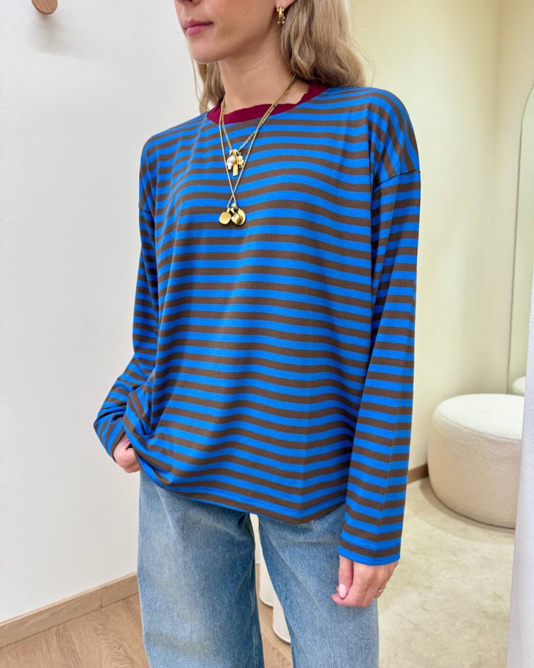 Maglia scatoletta righe bluette e moro HaveOne Shop Online Maglia scatoletta righe bluette e moro HaveOne