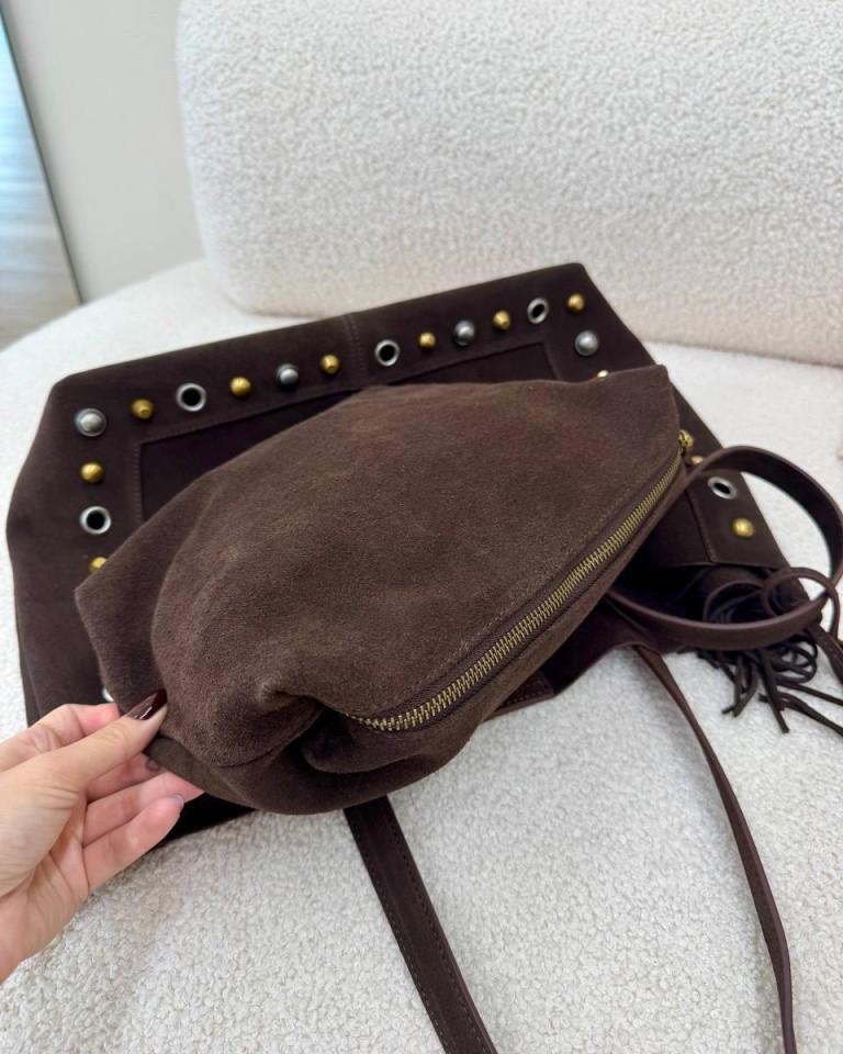 Borsa Calida pelle scamosciata e borchie moro Vicolo Shop Online Borsa Calida pelle scamosciata e borchie moro Vicolo