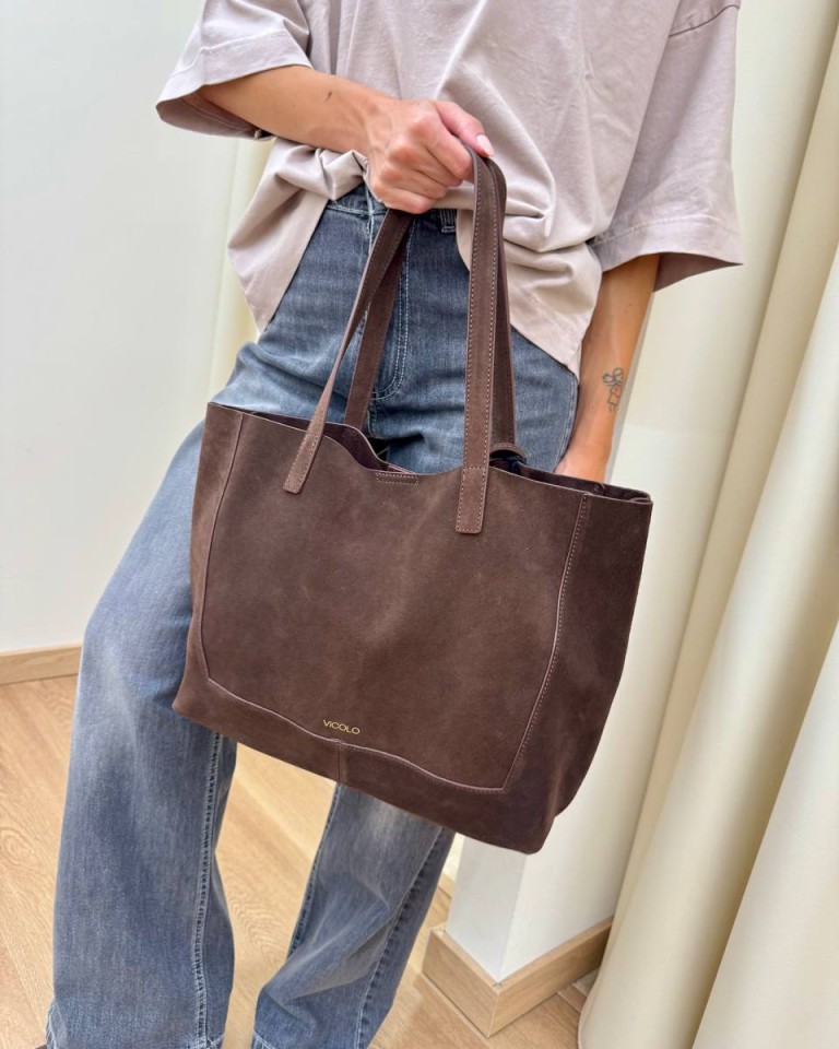 Borsa Calida pelle scamosciata e borchie moro Vicolo Shop Online Borsa Calida pelle scamosciata e borchie moro Vicolo
