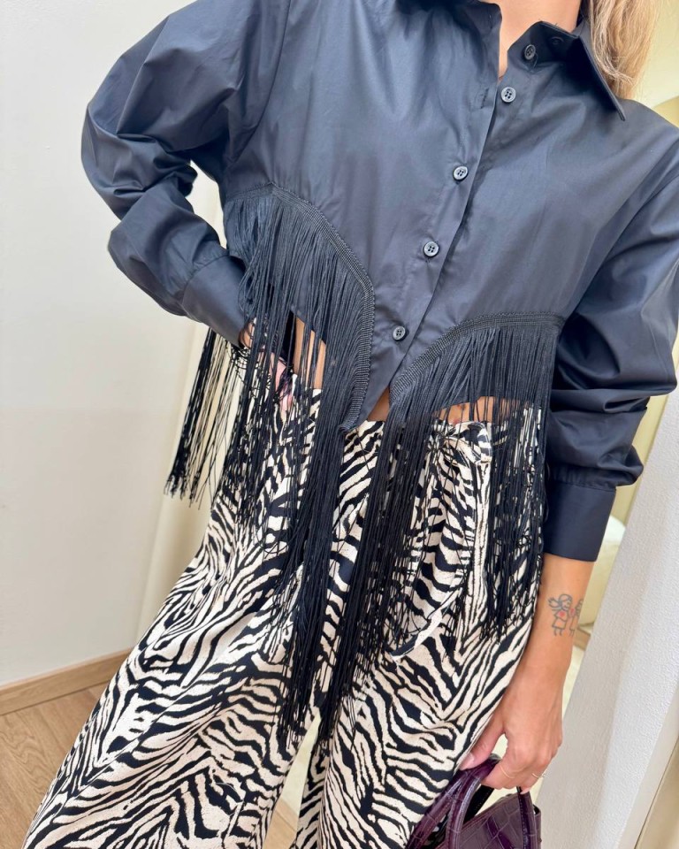 Camicia crop con frange nera HaveOne Shop Online Camicia crop con frange nera HaveOne