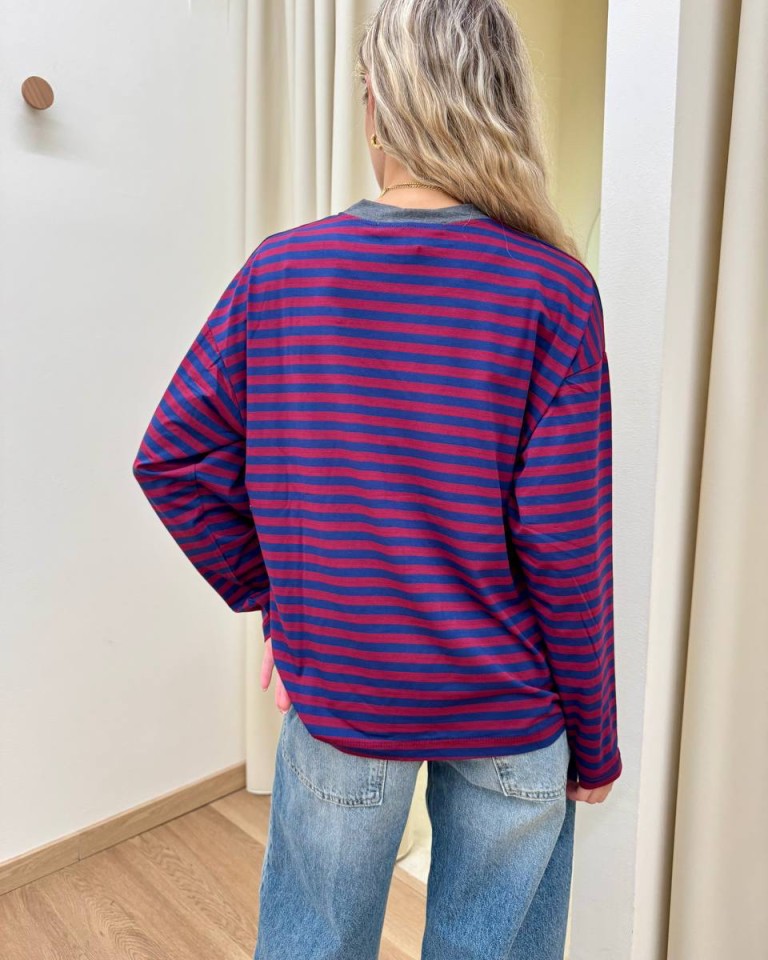 Maglia scatoletta righe blu e bordeaux HaveOne Shop Online Maglia scatoletta righe blu e bordeaux HaveOne