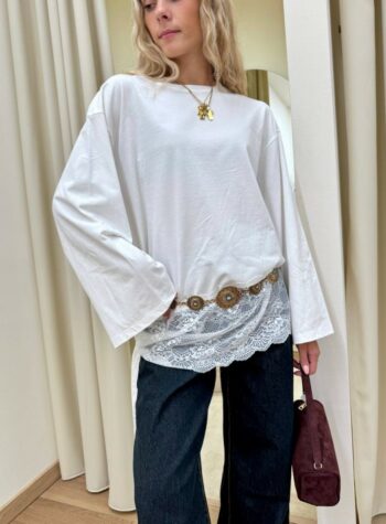 Shop Online Maglia asimmetrica inserto pizzo nodo bianca Vicolo