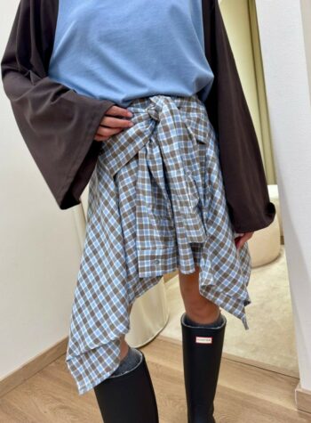 Shop Online Minigonna maniche check tortora e azzurro Vicolo