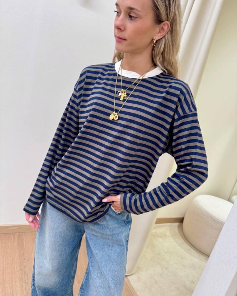 Maglia scatoletta righe blu e militare HaveOne Shop Online Maglia scatoletta righe blu e militare HaveOne