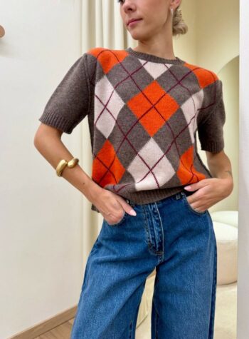 Shop Online Maglione manica corta rombi fango e arancio HaveOne