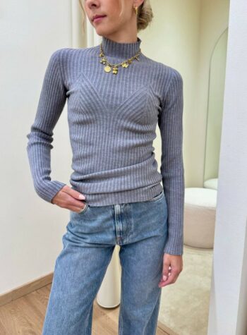 Shop Online Lupetto a coste dettaglio petto grigio Kontatto