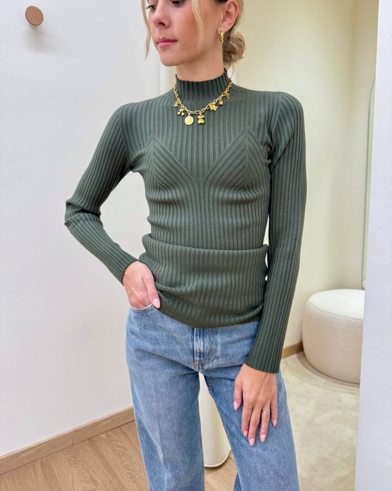 Lupetto a coste dettaglio petto khaki Kontatto Shop Online Lupetto a coste dettaglio petto khaki Kontatto