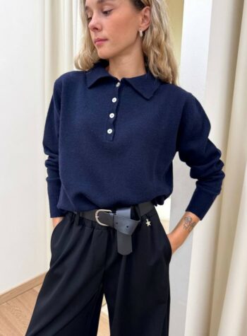 Shop Online Maglione polo 100% lana blu navy Kontatto