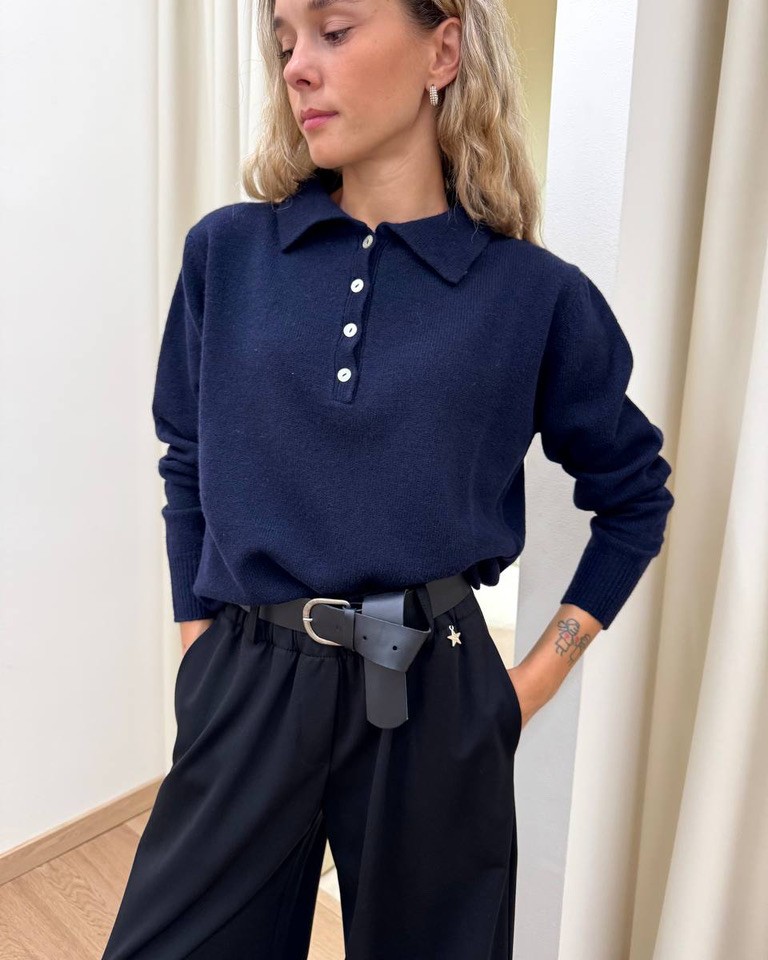 Maglione polo 100% lana blu navy Kontatto Shop Online Maglione polo 100% lana blu navy Kontatto
