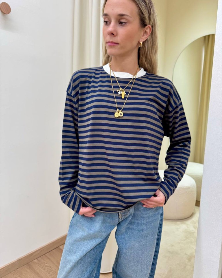 Maglia scatoletta righe blu e militare HaveOne Shop Online Maglia scatoletta righe blu e militare HaveOne