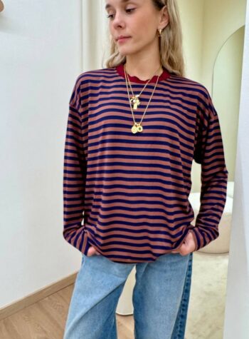Shop Online Maglia scatoletta righe tabacco e blu HaveOne