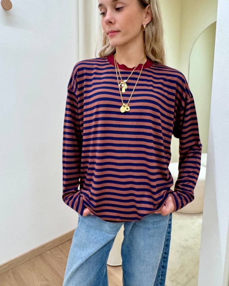 Maglia scatoletta righe tabacco e blu HaveOne Shop Online Maglia scatoletta righe tabacco e blu HaveOne