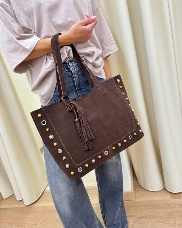 Borsa Calida pelle scamosciata e borchie moro Vicolo Shop Online Borsa Calida pelle scamosciata e borchie moro Vicolo