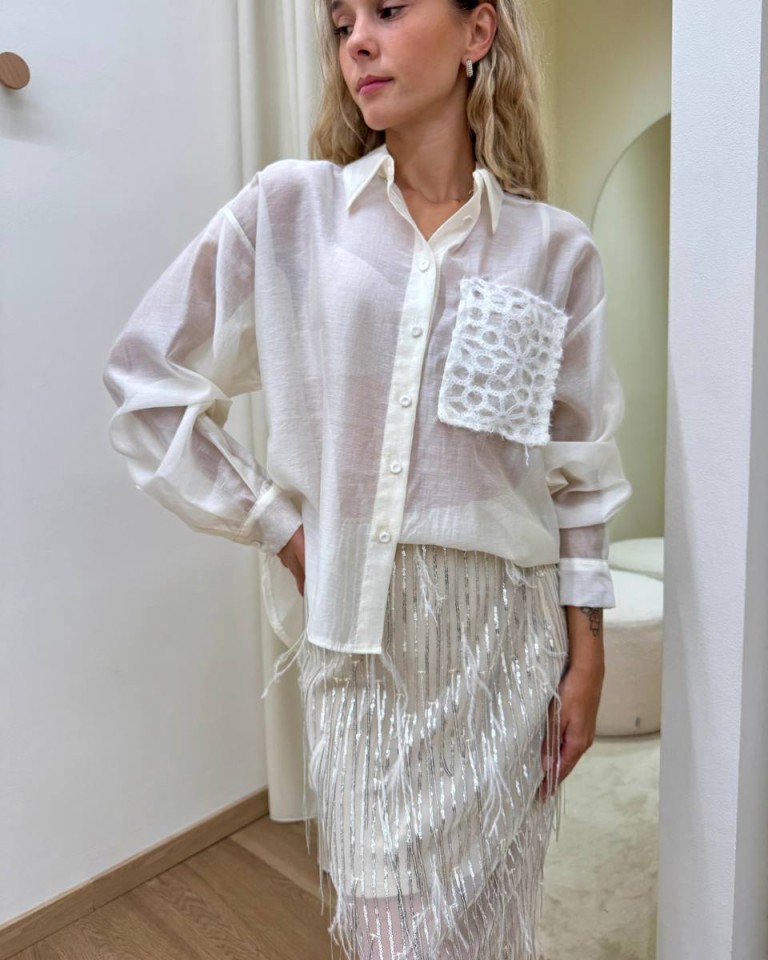 Camicia burro taschino ricamato paillettes Tensione In Shop Online Camicia burro taschino ricamato paillettes Tensione In