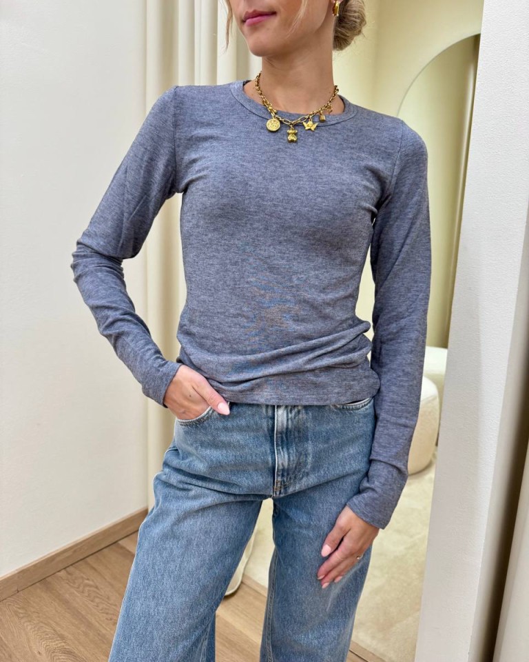 Maglia basic aderente girocollo grigio mélange Kontatto Shop Online Maglia basic aderente girocollo grigio mélange Kontatto