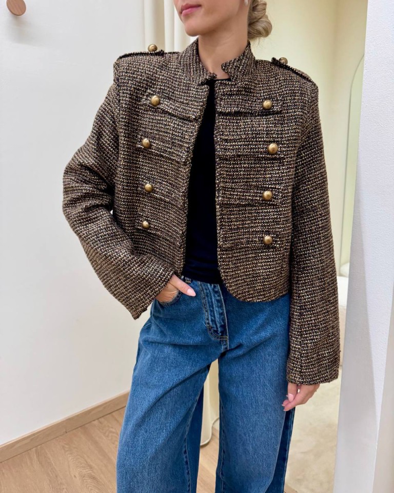 Giacca Napoleon in tweed moro Kontatto Shop Online Giacca Napoleon in tweed moro Kontatto