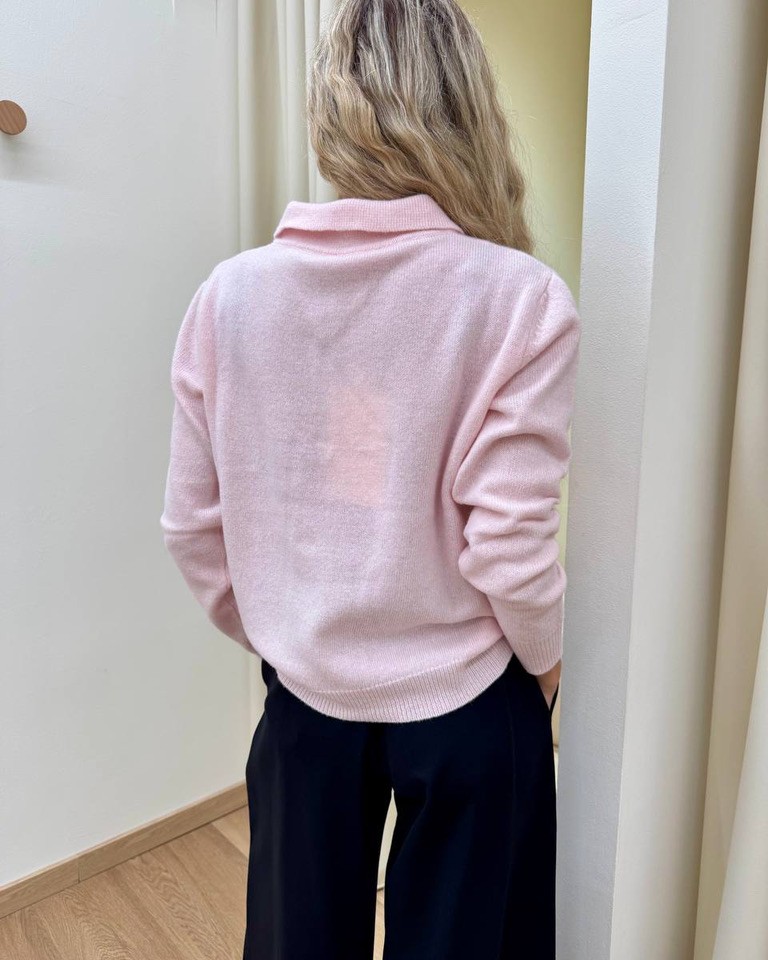 Maglione polo 100% lana rosa confetto Kontatto Shop Online Maglione polo 100% lana rosa confetto Kontatto
