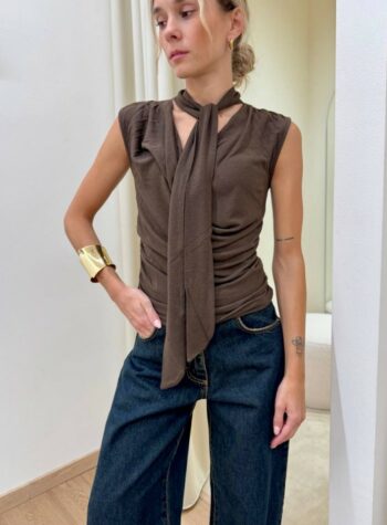 Shop Online Top arricciato scollo a gronda con foulard moka Kontatto