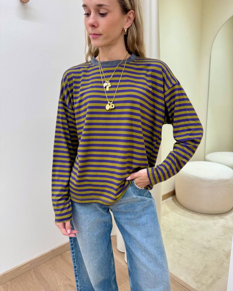 Maglia scatoletta righe viola e olio HaveOne Shop Online Maglia scatoletta righe viola e olio HaveOne
