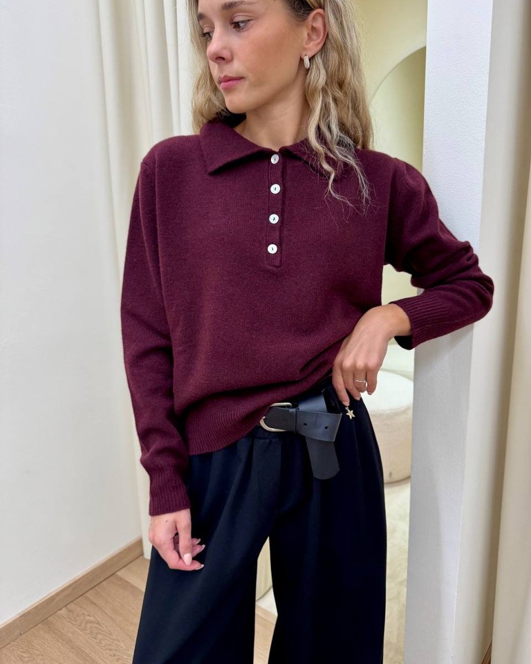 Maglione polo 100% lana marsala Kontatto Shop Online Maglione polo 100% lana marsala Kontatto