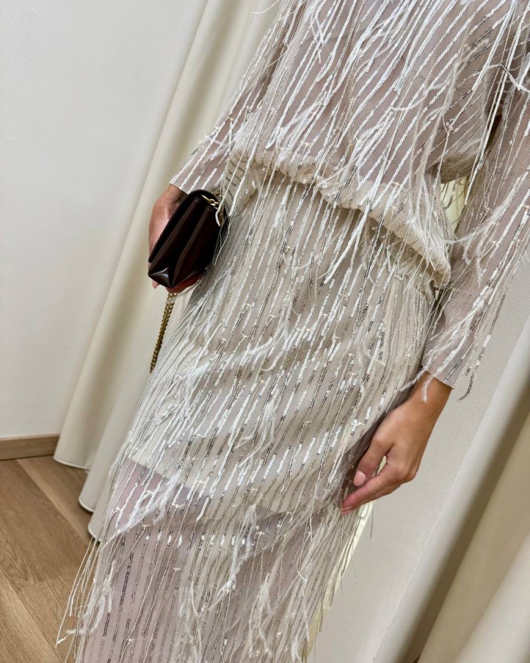 Gonna longuette avorio paillettes e piume Tensione In Shop Online Gonna longuette avorio paillettes e piume Tensione In