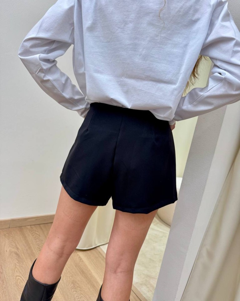 Shorts inserto pizzo asimmetrico nero HaveOne Shop Online Shorts inserto pizzo asimmetrico nero HaveOne