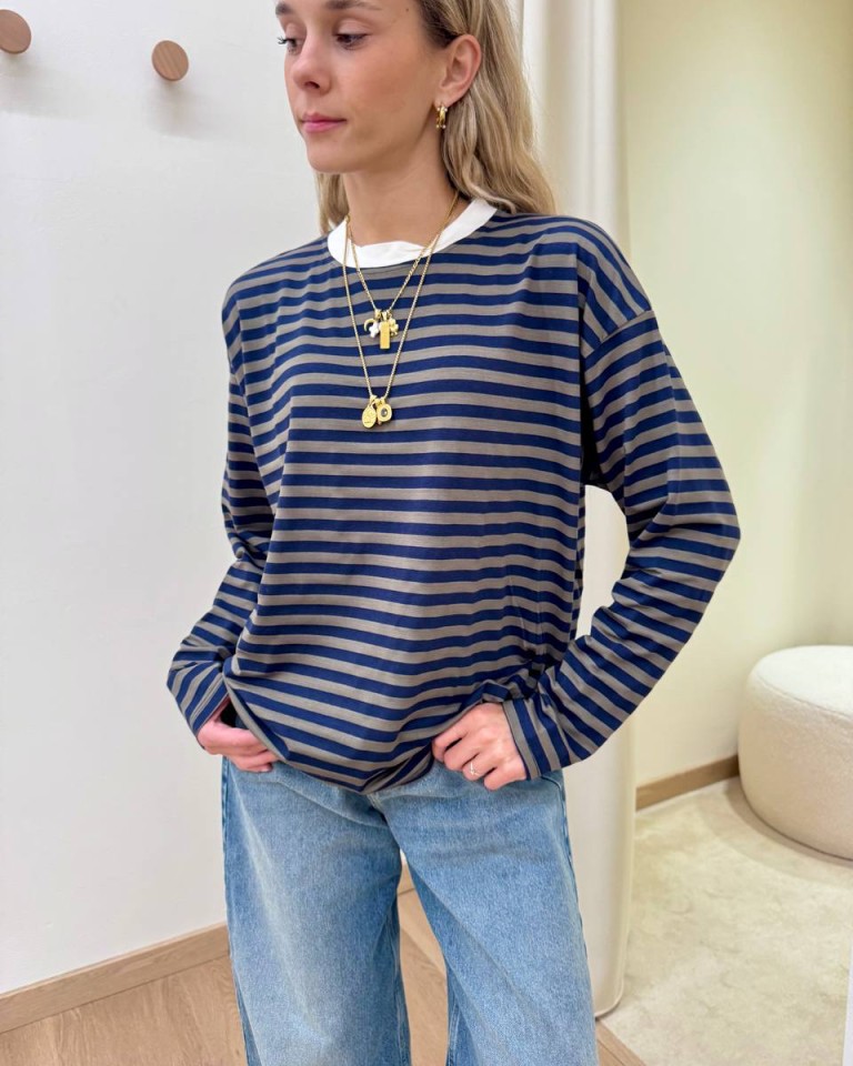 Maglia scatoletta righe blu e militare HaveOne Shop Online Maglia scatoletta righe blu e militare HaveOne