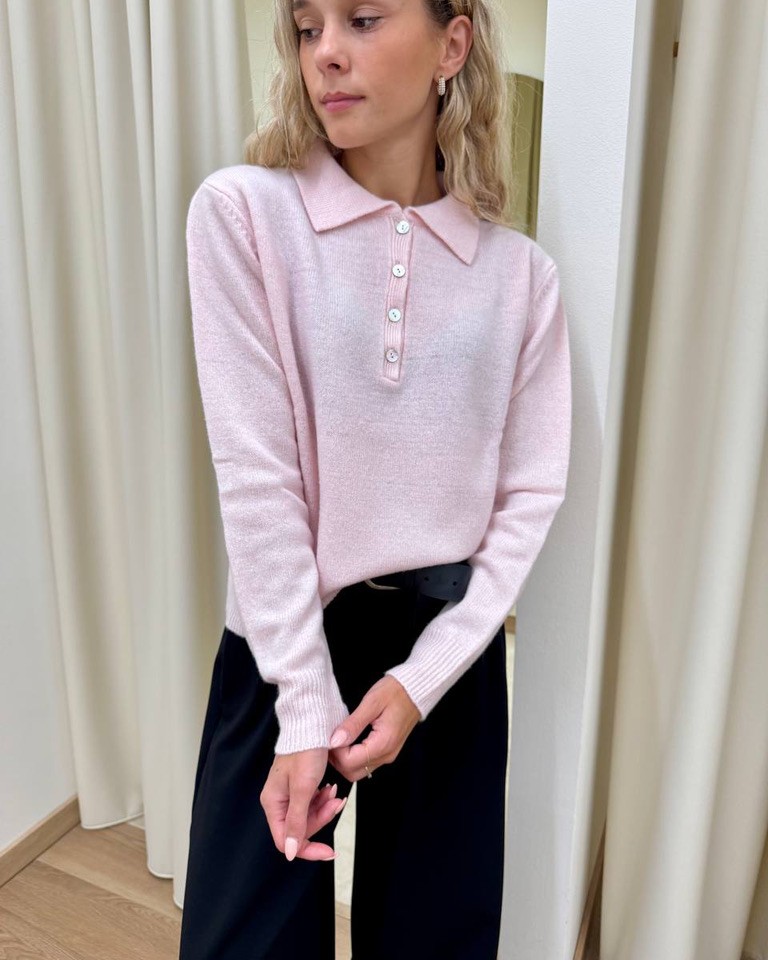 Maglione polo 100% lana rosa confetto Kontatto Shop Online Maglione polo 100% lana rosa confetto Kontatto