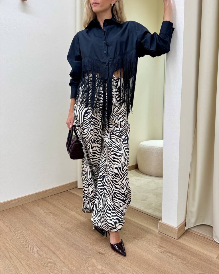 Camicia crop con frange nera HaveOne Shop Online Camicia crop con frange nera HaveOne