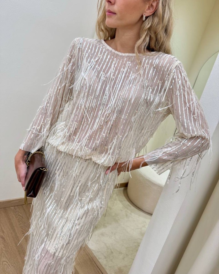 Maglia avorio paillettes e piume Tensione In Shop Online Maglia avorio paillettes e piume Tensione In
