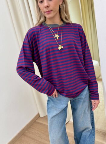 Shop Online Maglia scatoletta righe blu e bordeaux HaveOne