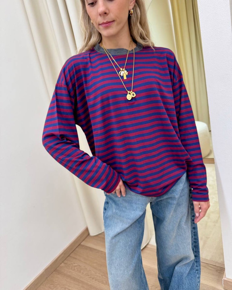 Maglia scatoletta righe blu e bordeaux HaveOne Shop Online Maglia scatoletta righe blu e bordeaux HaveOne