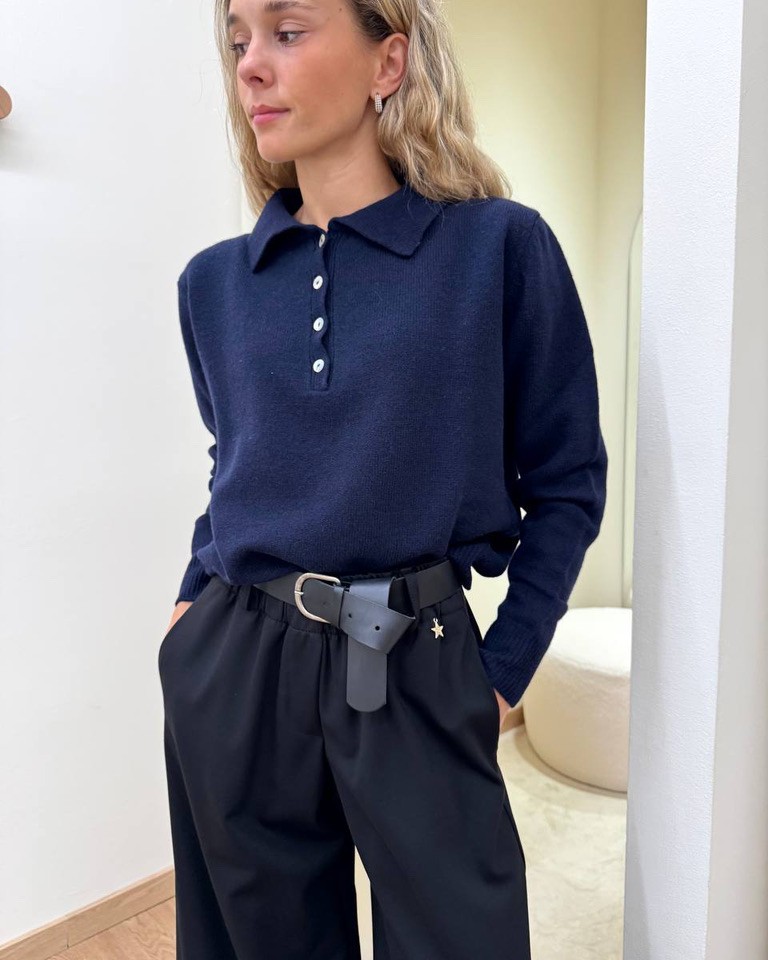 Maglione polo 100% lana blu navy Kontatto Shop Online Maglione polo 100% lana blu navy Kontatto