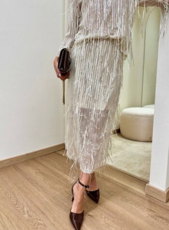 Shop Online Gonna longuette avorio paillettes e piume Tensione In