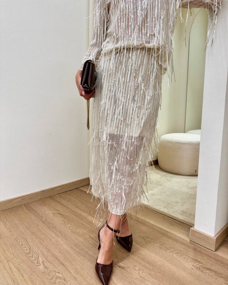Gonna longuette avorio paillettes e piume Tensione In Shop Online Gonna longuette avorio paillettes e piume Tensione In
