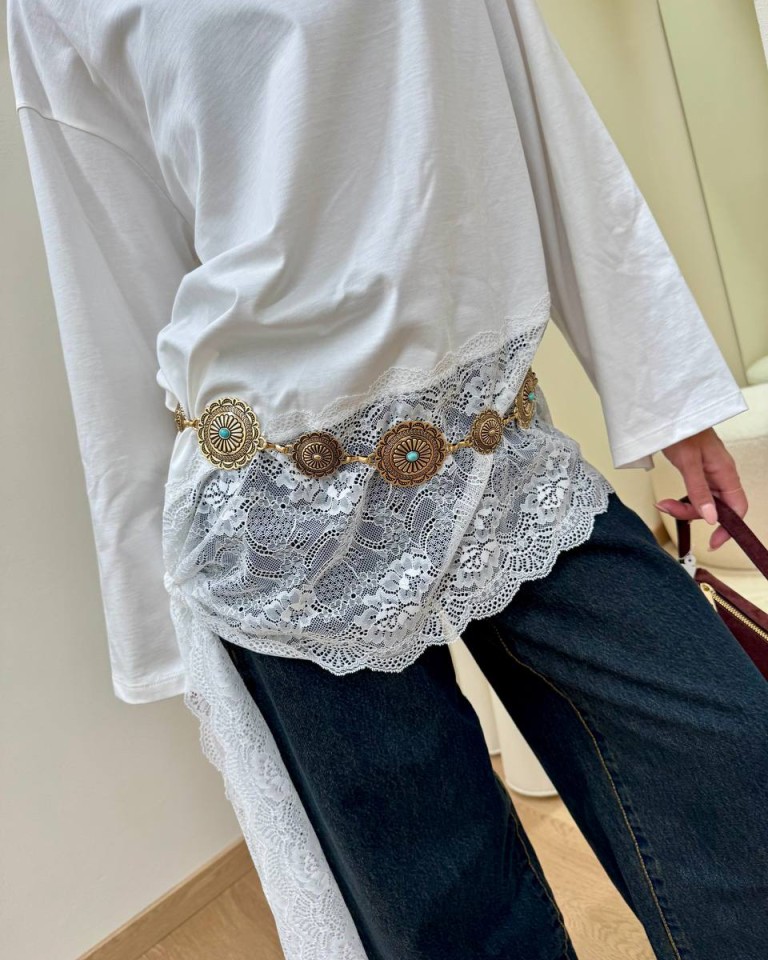 Maglia asimmetrica inserto pizzo nodo bianca Vicolo Shop Online Maglia asimmetrica inserto pizzo nodo bianca Vicolo