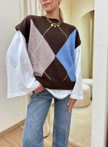 Shop Online Gilet over rombi moro sabbia e carta zucchero Vicolo