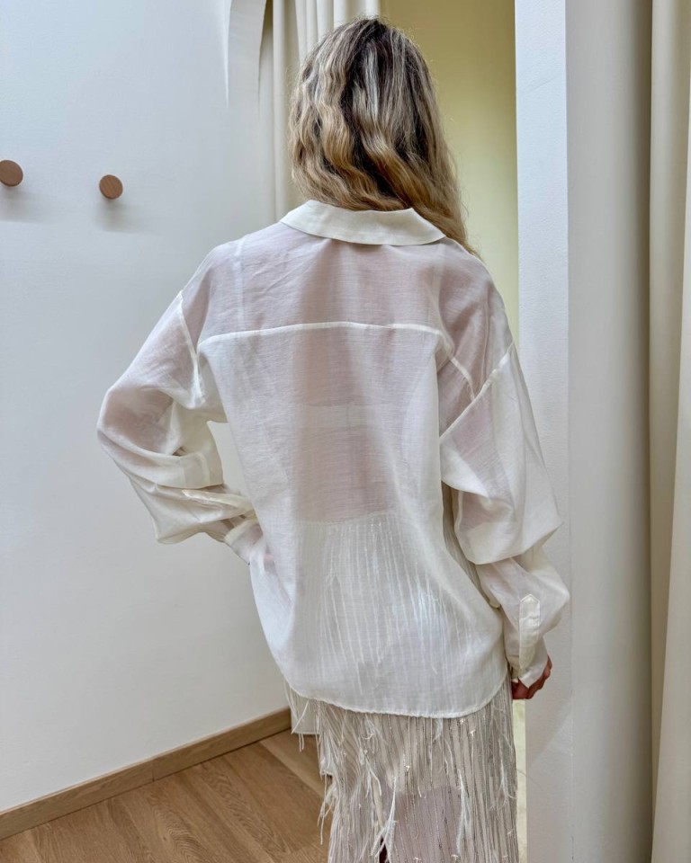 Camicia burro taschino ricamato paillettes Tensione In Shop Online Camicia burro taschino ricamato paillettes Tensione In