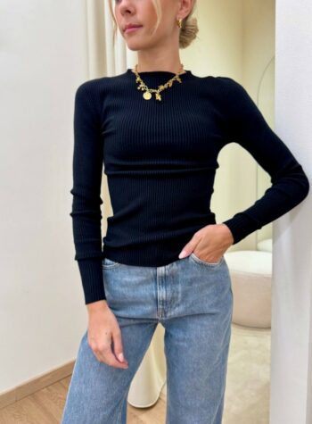 Shop Online Maglia aderente girocollo a costine nera Souvenir