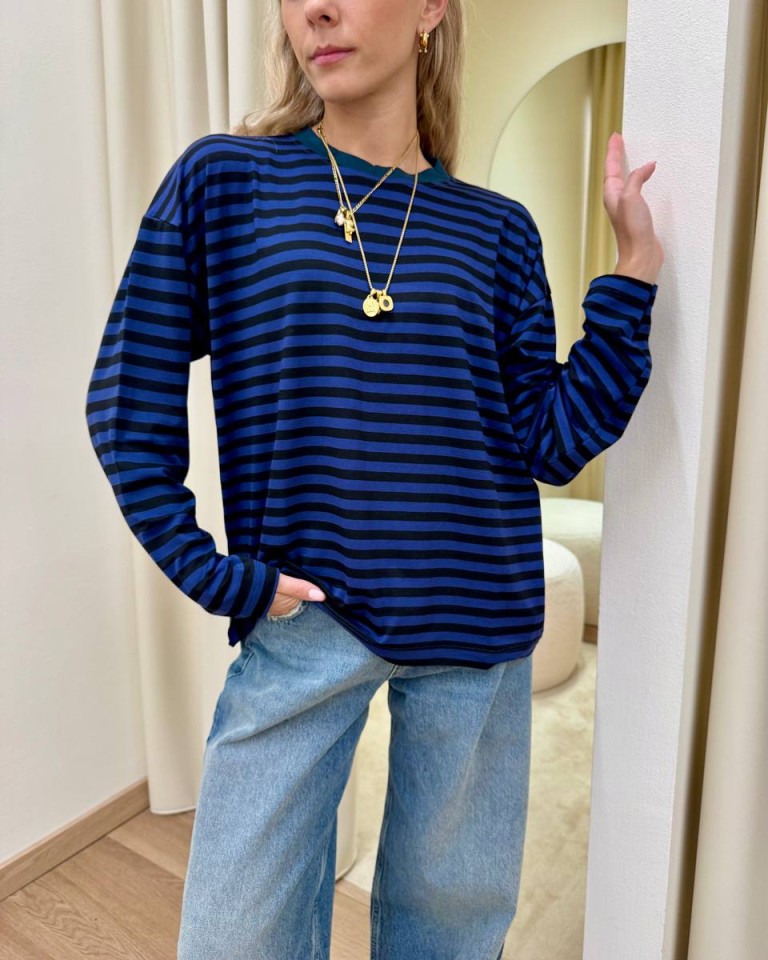 Maglia scatoletta righe blu e nero HaveOne Shop Online Maglia scatoletta righe blu e nero HaveOne