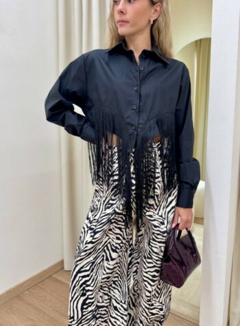 Shop Online Camicia crop con frange nera HaveOne