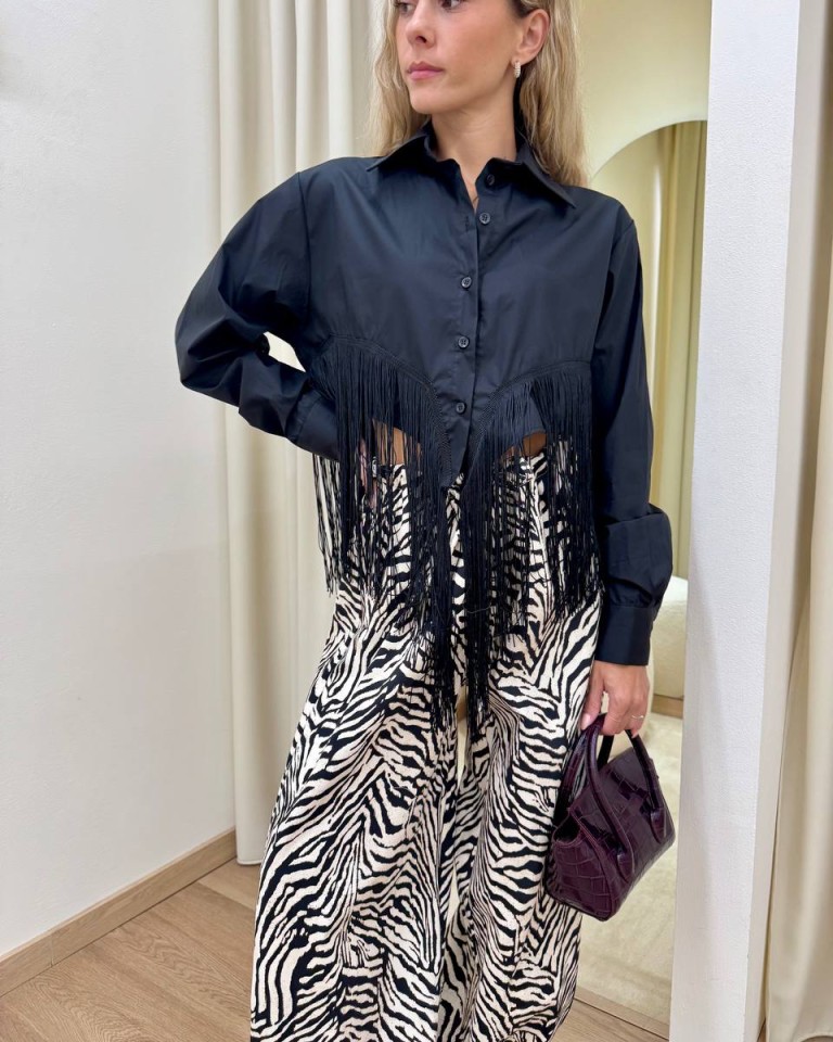 Camicia crop con frange nera HaveOne Shop Online Camicia crop con frange nera HaveOne