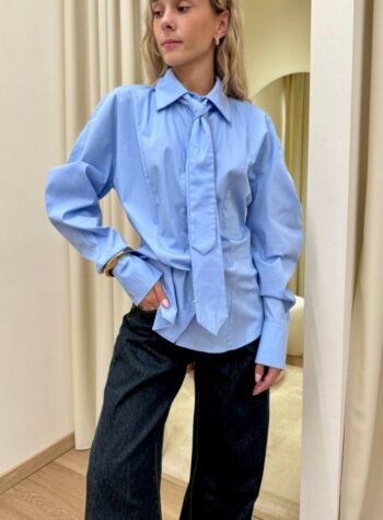 Shop Online Camicia aderente con cravatta celeste HaveOne