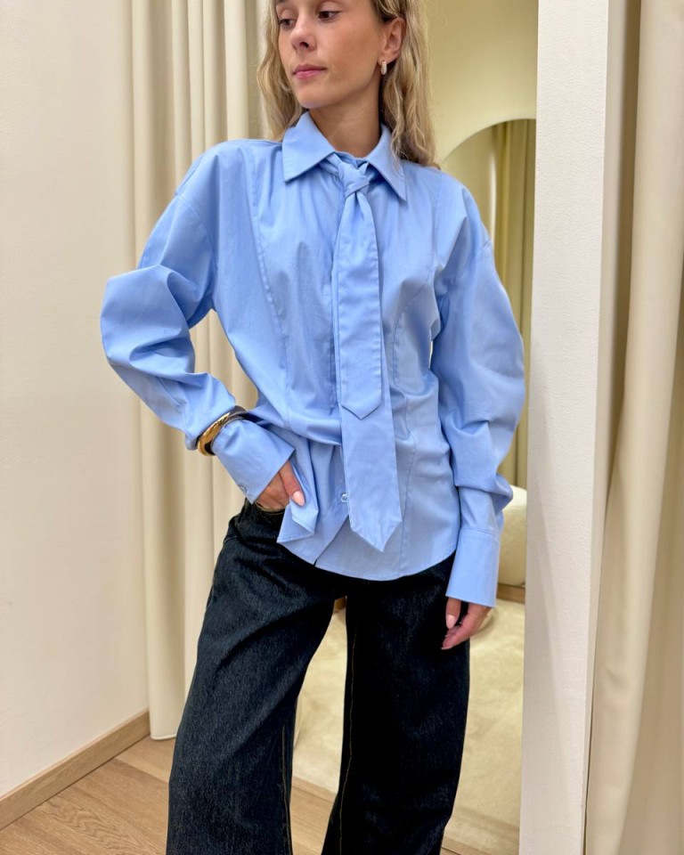 Camicia aderente con cravatta celeste HaveOne Shop Online Camicia aderente con cravatta celeste HaveOne