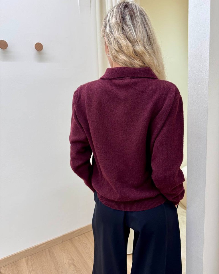 Maglione polo 100% lana marsala Kontatto Shop Online Maglione polo 100% lana marsala Kontatto