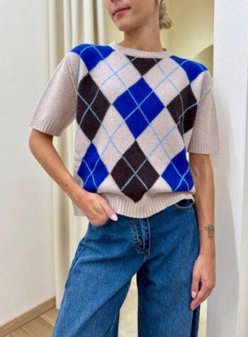Shop Online Maglione manica corta rombi sabbia e blu HaveOne