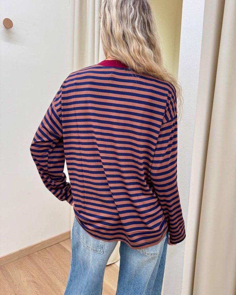Maglia scatoletta righe tabacco e blu HaveOne Shop Online Maglia scatoletta righe tabacco e blu HaveOne